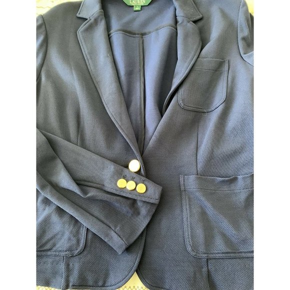 Lauren Ralph Lauren Womens Knit Blazer Viscose Dark Blue Gold Buttons Si… - Picture 7 of 8